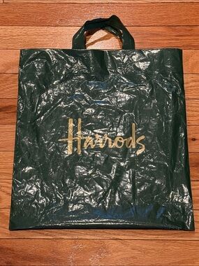 Harrods Dark Green with Gold Script Shopper Bag